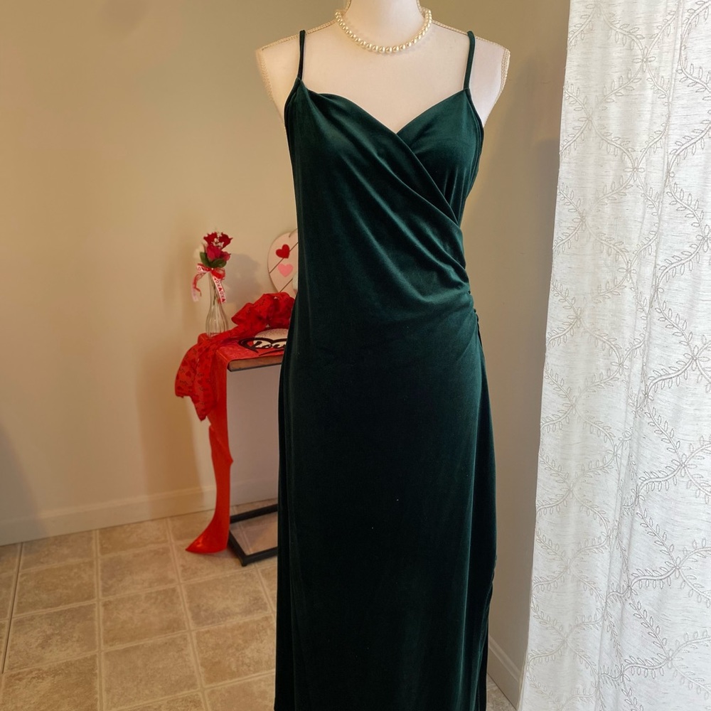 Emerald green velvet maxi spaghetti straps